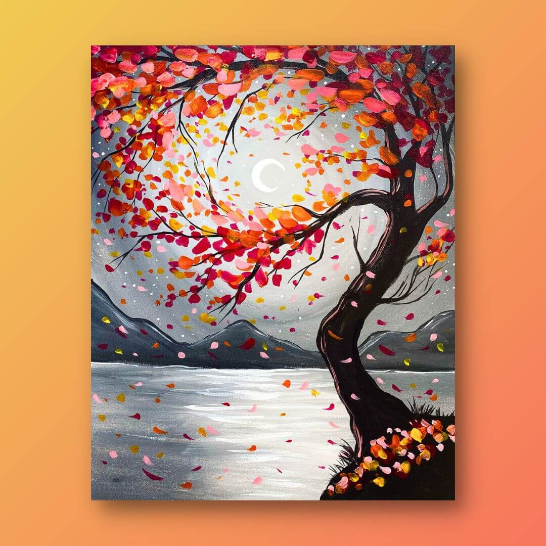 Serene Lake & Orange Tree Landscape