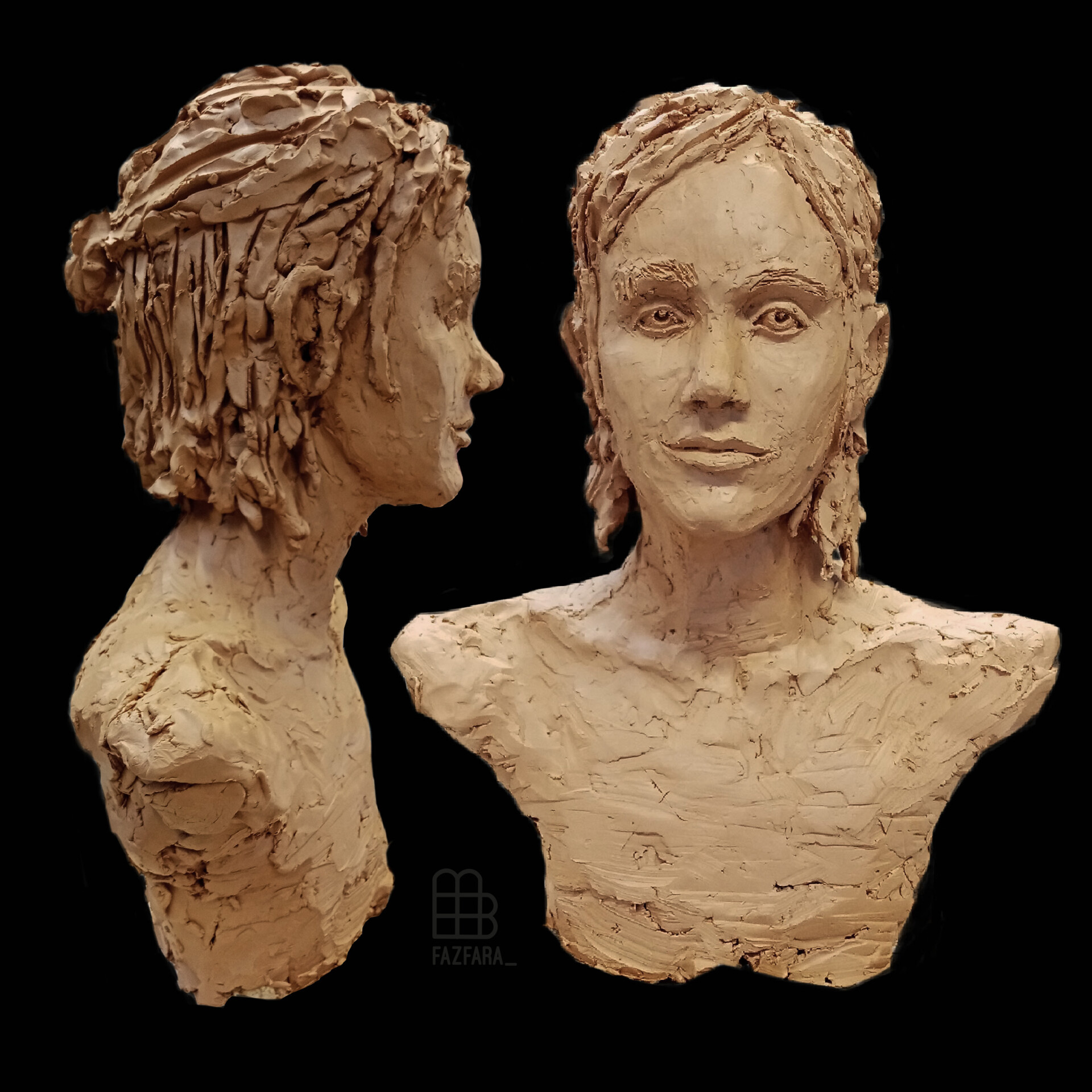 Dual-View Earthen Woman Sculpture